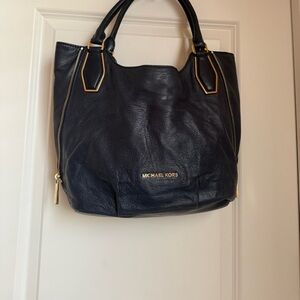 Michael Kors Navy Leather Tote with Gold Details